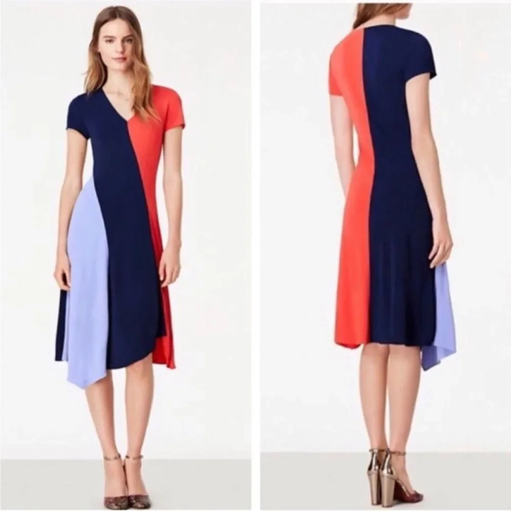 Tory Burch Colorblock Midi Dress - Navy, Red, and Lavender